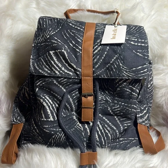 Lu and Elle backpack Lu & Elle Backpack Paradise Palm Knapsack Blue White  main image 2